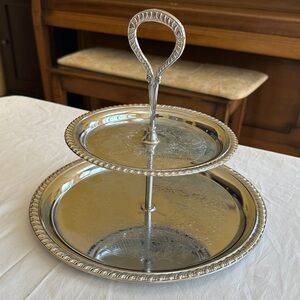 Two-Tier Silver Serving Stand - Elegant Scalloped Edge